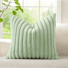 1pc 2pcs 4pcs Faux Fur Cozy Soft Striped Decorative Throw Pillow Covers,Velvet Pillowcase Cushion Case For Sofa Couch - Mint Green - View 14