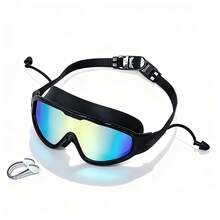 成人大框防水防雾游泳镜，内置耳塞、鼻夹，清晰视野游泳眼镜配件，沙滩必需品，沙滩配件，泳池浮板