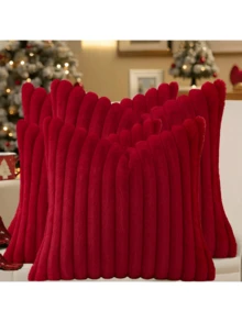 1件装/2件装/4件装仿毛皮舒适柔软条纹装饰抱枕套，天鹅绒枕套靠垫套，适用于沙发 - 紅色 - 查看 16