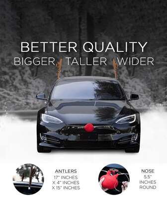 圣诞驯鹿汽车装饰套装——充满节日气氛的旅行必备品，兼容大多数车型，轻松将您的爱车变成街头引人注目的“圣诞限量版”