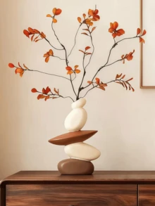 Jarrón de piedras abstracto, opción de decoración del hogar moderna, adecuado para la sala de estar, la mesa de entrada y el dormitorio. Una pieza decorativa central de moda, encaja perfectamente en espacios bohemios y minimalistas, adecuada para todas las estaciones, también se puede usar como decoración con tema de otoño. Eleva tu estilo interior con un toque artístico. - Multicolor - Ver 9