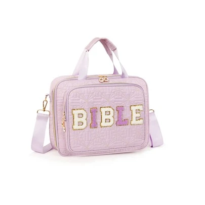 女士圣经保护套，大号圣经保护套，带耐用提手，绗缝圣经手提包，适合女孩圣经学习用品，配有肩带，可作为学习圣经包作为礼物，基督教礼物送给女性。（仅含包）
