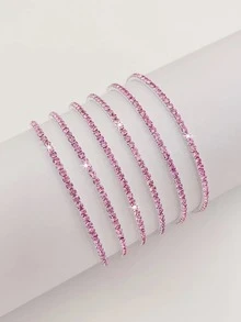 6 Stück/Set Damen superfeine 2mm Strass-Armbänder mit Gummiband, transparente klare weiße Diamant-Silber-Zirkonia-Steine besetzt, modisch für Party & Urlaub