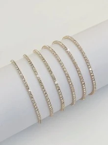 Bộ 6 chiếc/Bộ vòng tay pha lê siêu mỏng 2mm co giãn dành cho nữ, đính đá Zirconia sáng bóng, phụ kiện thời trang dự tiệc và ngày lễ - Vàng - Xem 5