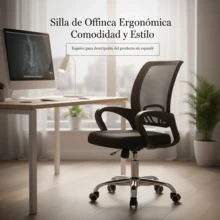 Silla de Oficina Moderna con Respaldo de Malla | Altura Ajustable | Giratoria 360° | Inclinación Ajustable | Para Hogar y Oficina - Negro - Ver 2