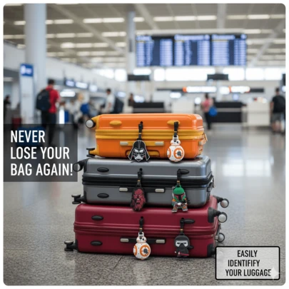  Colgante, mochila, llavero, etiqueta de equipaje, accesorio de tarjeta de embarque de viaje con diseños de Stormtrooper, Maestro Jedi de Star Wars en estilo de dibujos animados, regalo para el Día de San Valentín, cumpleaños, Año Nuevo