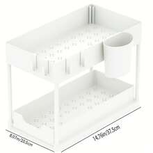 Brodark 1 pieza Organizador deslizante de varios niveles, Cajón extraíble de 2 niveles expandible, Cajón de gran capacidad resistente, Organizador de fregadero, Almacenamiento de gabinete, Estante de cocina, Ahorro de espacio, Diseño extensible, Fácil de limpiar, Baño/Cocina/Lavandería, Hogar ordenado, Color: Blanco, Material: Plástico - Blanco - Ver 4
