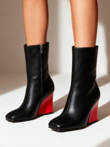 Women's Ankle Booties Chunky Heel  Square Toe Short Boots Pull On Biker Boot Back Zipper Gogo Boots Fashion Fall Bootie - Đen b - Xem 4