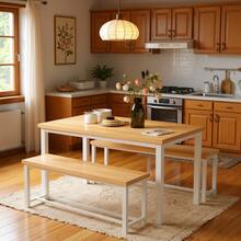 3 Piece Dining Table Set With 2 Benches, Industrail Style Kitchen Table Set For 4, 4-Person Dining Room Table Set, Breakfast Nook Kitchen Table And Chair Set For Small Space Kitchen Restaurant Pub Bar Cafe - 天然白 - 查看 1