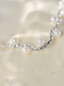 1件简约爪链水晶和仿珍珠镶嵌新娘手链情人节配饰