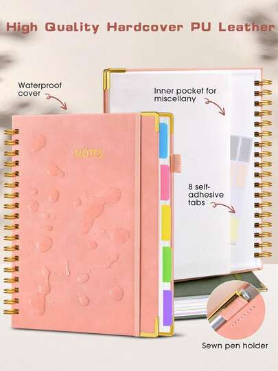 Premium Spiral Bound Journal Notebook, Removable Divider Pages, 300 Pages Leather 5-Grid Notebook, 8x10 Inches B5 Size, Suitable For Work, Study, Notes, Women's Lined Diary, Holiday Gift (School Applicable)