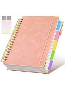 Premium Spiral Bound Journal Notebook, Removable Divider Pages, 300 Pages Leather-Textured Dotted Grid Notebook, 8x10 Inches B5 Size, Suitable For Work, Study, Notes, Women's Linear Diary, Holiday Gift (School Applicable) - Pink - View 7