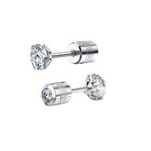 螺丝平背方晶锆石耳钉男士不锈钢耳环银色时尚珠宝
