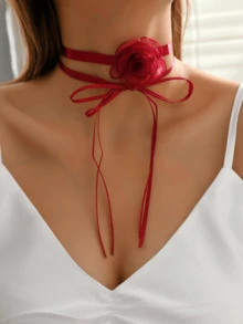 1 chiếc vòng cổ choker ren hoa trà lãng mạn - A - Xem 2