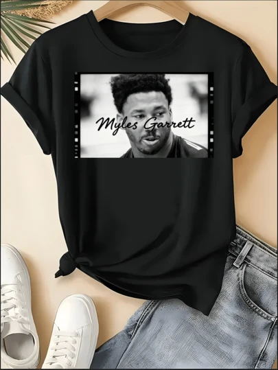 Vintage Myles Garrett Headband Look Photo Monochrome Film Filter Tee Retro Signature T Shirt Gift For Fan