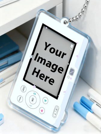 1 st anpassningsbar akrylkameraformad telefon-/väskeberlock med utskrivbart foto av familj, husdjur, idol eller tecknad film, personlig present, tryckt kort