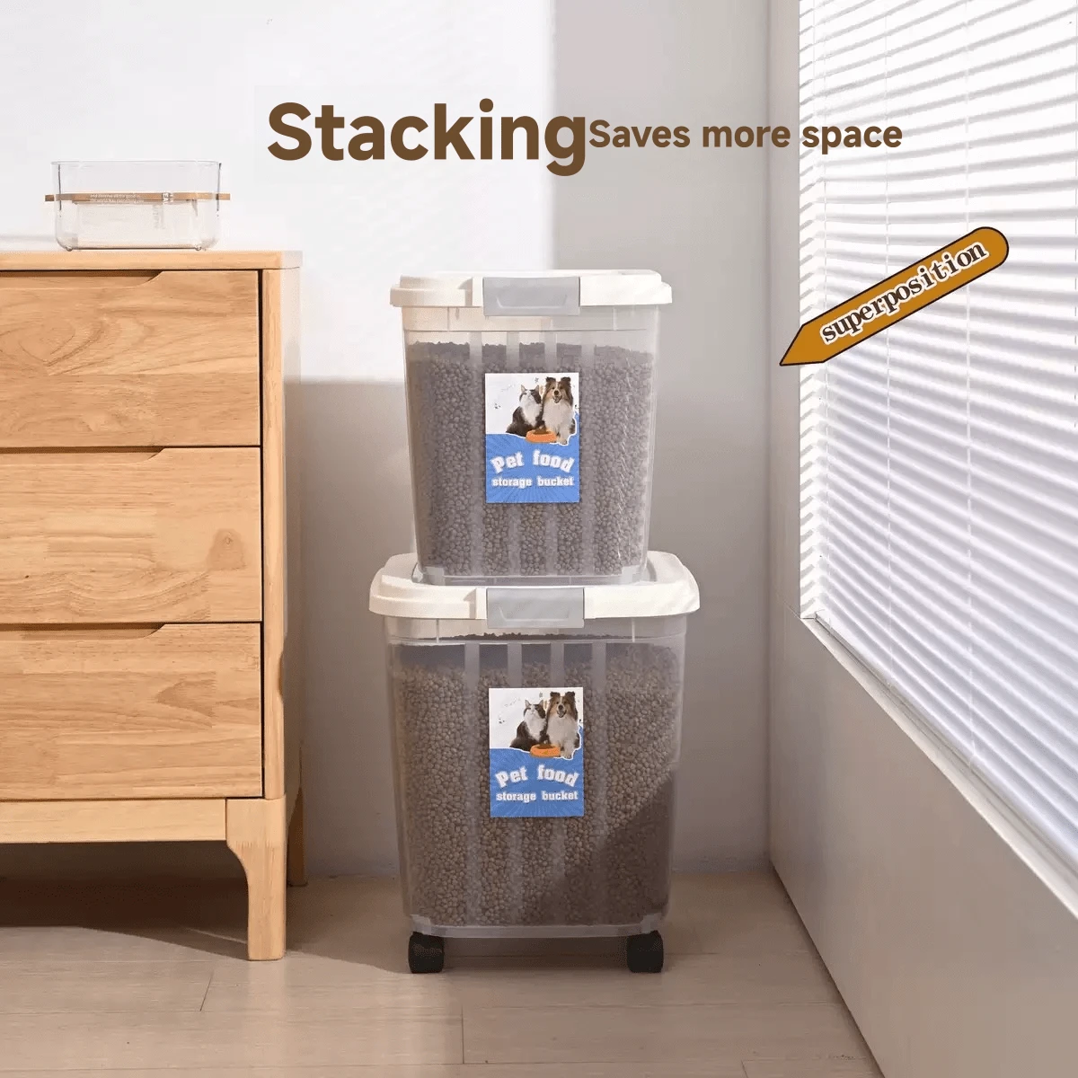 Large Capacity Pet Food Container, Airtight Moisture-Proof Insect-Proof Cat/Dog Food Storage Bin, Transparent