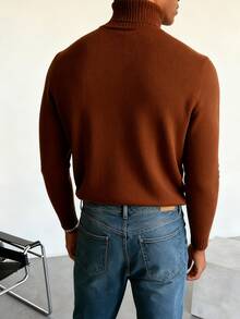 GRDR Men's Turtleneck Long Sleeve Knit Sweater, Versatile For Daily Wear - Brown - View 2