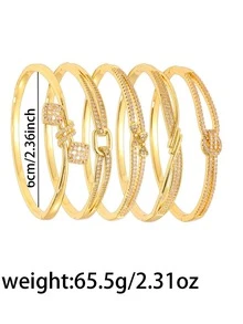 5/1pc Luxury Geometric Copper Bracelet, Versatile Design, Showcases Jewelry Accessorizing Beauty, Exquisite Christmas Gift For Girlfriend - Gold - View 4