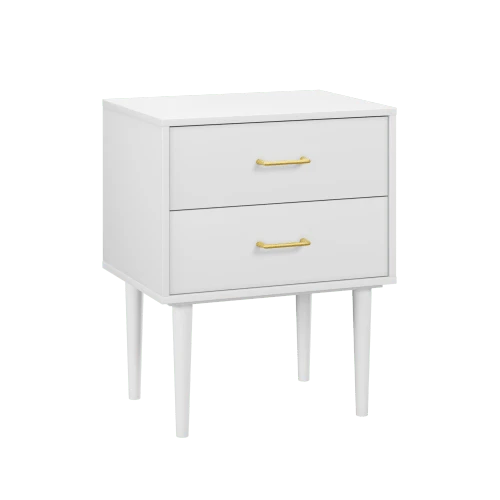 White Bedside Table With 2 Drawers, Bedroom Nightstand, Modern Bedside Table With Wooden Legs, 1 Piece - White - View 1