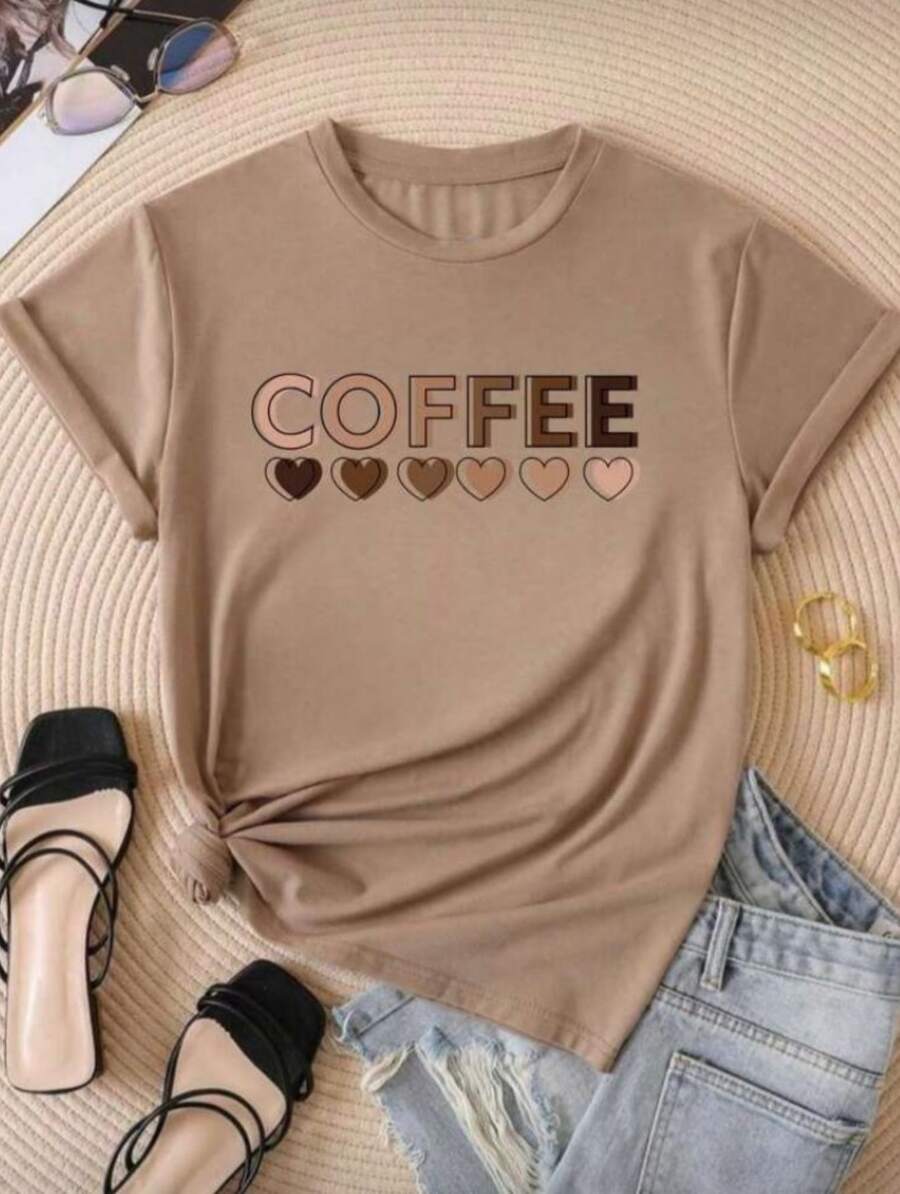 Camisa Feminina Coffee 100% Algodão Moda Primavera - Caqui - Visão 1