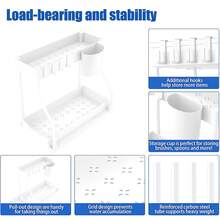 Brodark 1pc Black/White Double-Layer Sliding Sink Organizer Rack With Metal Frame, Multifunctional Bathroom Cabinet Basket Drawer, Versatile Storage Solution For Cosmetics And Accessories, Bathroom Organizer Shelf