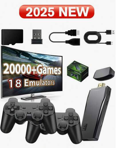 Consola de videojuegos,WTECH Consola de juegos retro con un par de controladores inalámbricos de 2,4 G con 2 mandos AK-73,memoria grande de 64 G, más de 20 000 juegos para elegir, salida 4K HD a TV, juego de juguetes navideños