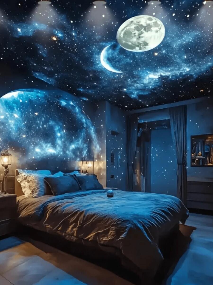 1 Piece Aurora Star Moon Projector - With Remote Control - Supports RGB Color Switching, USB-Powered LED Night Light, Adjustable Brightness And Color, Highly Suitable For Bedroom Decoration, Home Theater, Party Decoration And Bedroom Layout. - 黑色 - 查看 1