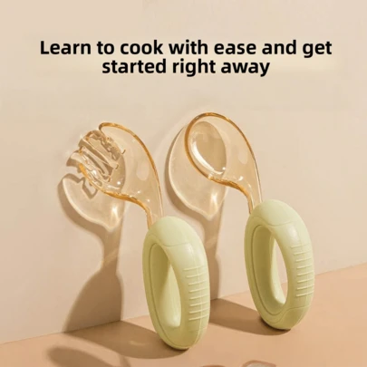 Bộ thìa nĩa đầu thìa PPSU & tay cầm bằng silicon - Thiết kế cong cho bé tự ăn
