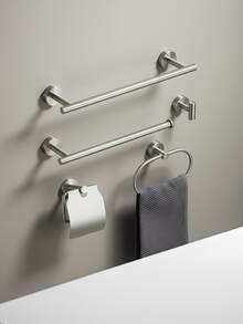 1pc Stainless Steel Bathroom Organizer Towel Rack & Toilet Paper Holder, Multi-Function Storage Hooks - Multicolor - View 5