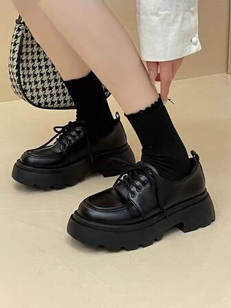 Women's Platform Loafers - Waterproof Solid Color Slip-On Shoes, Fabric Lining, EVA Sole, Suitable For All Seasons