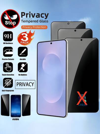 3Pcs Anti-Spy Tempered Glass Screen Protector Compatible With Samsung Galaxy S25 S24 S23 S22 S21 A55 Series Privacy Glass Film No Bubbles, Oil Repellent Coating, Explosion-Proof, Automatic Adsorption, High Hardness, Round Edge Dust-Proof Design,Protective Shell Friendly,Birthday/Easter/'s Day/Family/Friends/Suitable For Both Men And Women