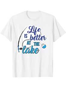 Men's Outdoor Fishing Hiking Camping T-Shirt - "Life Is Better By The Lake" Graphic T-Shirt With Fishing Rod And Lake Design - Four Seasons Casual Short Sleeve Crew Neck 2025 - 白色 - 查看 6