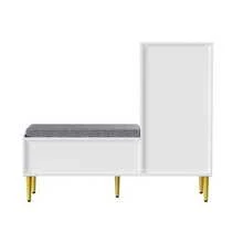 Modern Shoe Cabinet With Bench, 1 Door, 1 Drawer, 1 Open Shelf, Upholstered; White, Dimensions: 100*35*82.2 Cm (W*D*H) - White - View 10