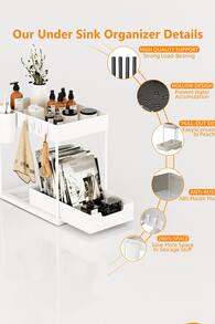Brodark 1 pieza Organizador deslizante de varios niveles, Cajón extraíble de 2 niveles expandible, Cajón de gran capacidad resistente, Organizador de fregadero, Almacenamiento de gabinete, Estante de cocina, Ahorro de espacio, Diseño extensible, Fácil de limpiar, Baño/Cocina/Lavandería, Hogar ordenado, Color: Blanco, Material: Plástico - Blanco - Ver 7
