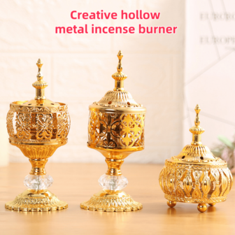 1ชิ้น/4ชิ้น ที่เผาเครื่องหอมลายลูกไม้ดอกไม้สีทอง, ที่ใส่ธูปโลหะกลวงสีทองขนาดเล็ก/ใหญ่, ที่เผาเครื่องหอมไม้จันทน์/ไม้กฤษณาในร่ม, งานฝีมือโลหะแบบพกพา, ที่เผาเครื่องหอมตกแต่งสไตล์แปลกใหม่ลายฉลุสีทอง