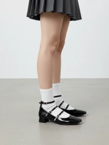 Women's Low Heel Mary Jane Style Shoes With Triple Strap – Elegant Patent Leather Office Shoes - 黑色 - 查看 2