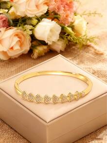 1 pieza/5 piezas Brazalete de cobre con circonita personalizado de moda, diseños diversos, personalizado distintivo, que muestra estilos únicos y sabiduría, regalo perfecto para el día de la madre - Dorado - Ver 6