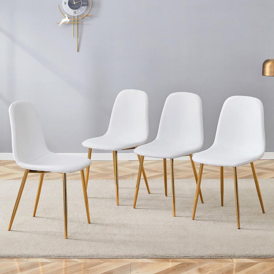 Set Of 4 Dining Chairs, Modern Kitchen Chairs With PU Leather Soft Padding And Silver-Plated Metal Legs, For Dining Rooms And Kitchens, White And Silver. - 白色+銀色 - 查看 1