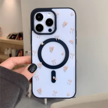 1 Piece, Small Flower Bow Pattern, Simple And Stylish Phone Case, Using Magnetic Structure, Suitable For IPhone 11/12/13/14/15/17/Air/Pro/Plus/Pro Max And Galaxy S22/S223/S824/S25/Ultra/FE/EDGE Models, Supporting Wireless Charging Function. Can Be Used As A Gift For Friends, And Is Also Suitable For Special Occasions Such As Christmas, New Year, Valentine's Day, Etc. - 黑色 - 查看 3