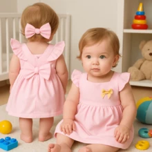 Luxury Baby Girl Party Dress, Sizes 3-6 Months, With Bow In The Front And Back, Full Skirt, Princess Reborn Style. - 淺粉色 - 查看 3