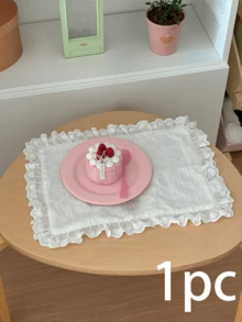 Bộ 1/2/6 đế lót ly ren sáng tạo, họa tiết chấm bi jacquard trắng, đế lót ly trang trí hốc tường. - trắng - Xem 11