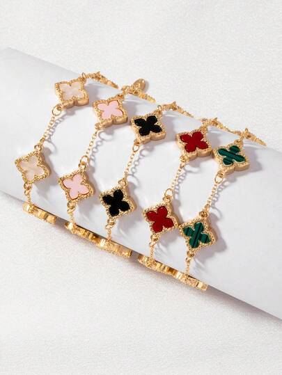1pc Clover & Flower Beaded Bracelet, Colorful Elegant Luxury Women Jewelry, Fashionable & Versatile