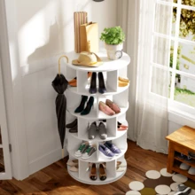 Rotating Shoe Rack, Round, White, 5 Shelves, Height 115 Cm, Width 60 Cm - White - View 3