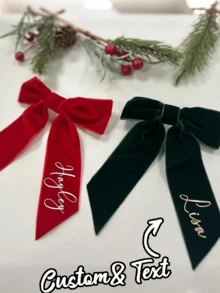 Customized Velvet Bow Hair Clip, Personalized Velvet Hair Clip, Christmas Bow, Christmas Headband, Hair Accessory Gift For Her, Hair Clip, Christmas Stocking Stuffer - Multicolor - View 5
