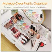 6个透明塑料抽屉收纳盒，桌面抽屉分隔收纳盒，适用于卧室、浴室、办公室，可存放化妆品、珠宝、小物件、餐具等。 - 彩色 - 查看 6