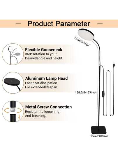 Yogle LED Vloer Lamp, Reading Lamp Model [120 LEDs, Modes 3000K 6000K 10 Brightness Settings] Adjustable Verlichting Bureau Flexible Swivel Neck Tube, Living Room, Bedroom Office view 2