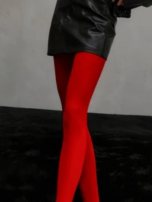 1pc Plus Size Fashionable High Stretch Shaping Leggings, Bright Red - Red - View 4