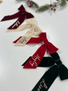 Customized Velvet Bow Hair Clip, Personalized Velvet Hair Clip, Christmas Bow, Christmas Headband, Hair Accessory Gift For Her, Hair Clip, Christmas Stocking Stuffer - Multicolor - View 4