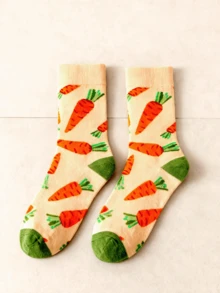 1/3 đôi tất dài đến giữa bắp chân họa tiết cà rốt dành cho nữ, thời trang, thoải mái, phù hợp với mọi mùa, thu/đông - Nhiều màu - Xem 4